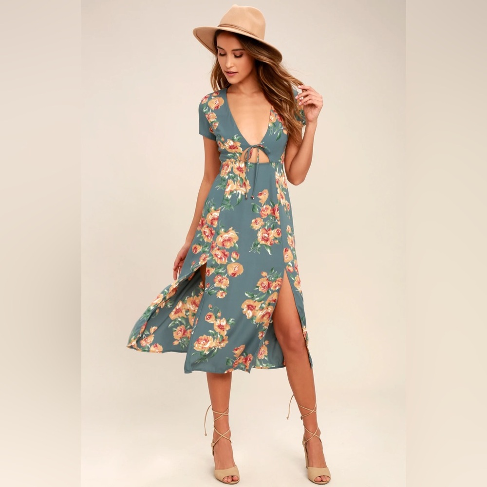 Lulu's Best Day of My Life Dusty Sage Floral Print Midi Dress